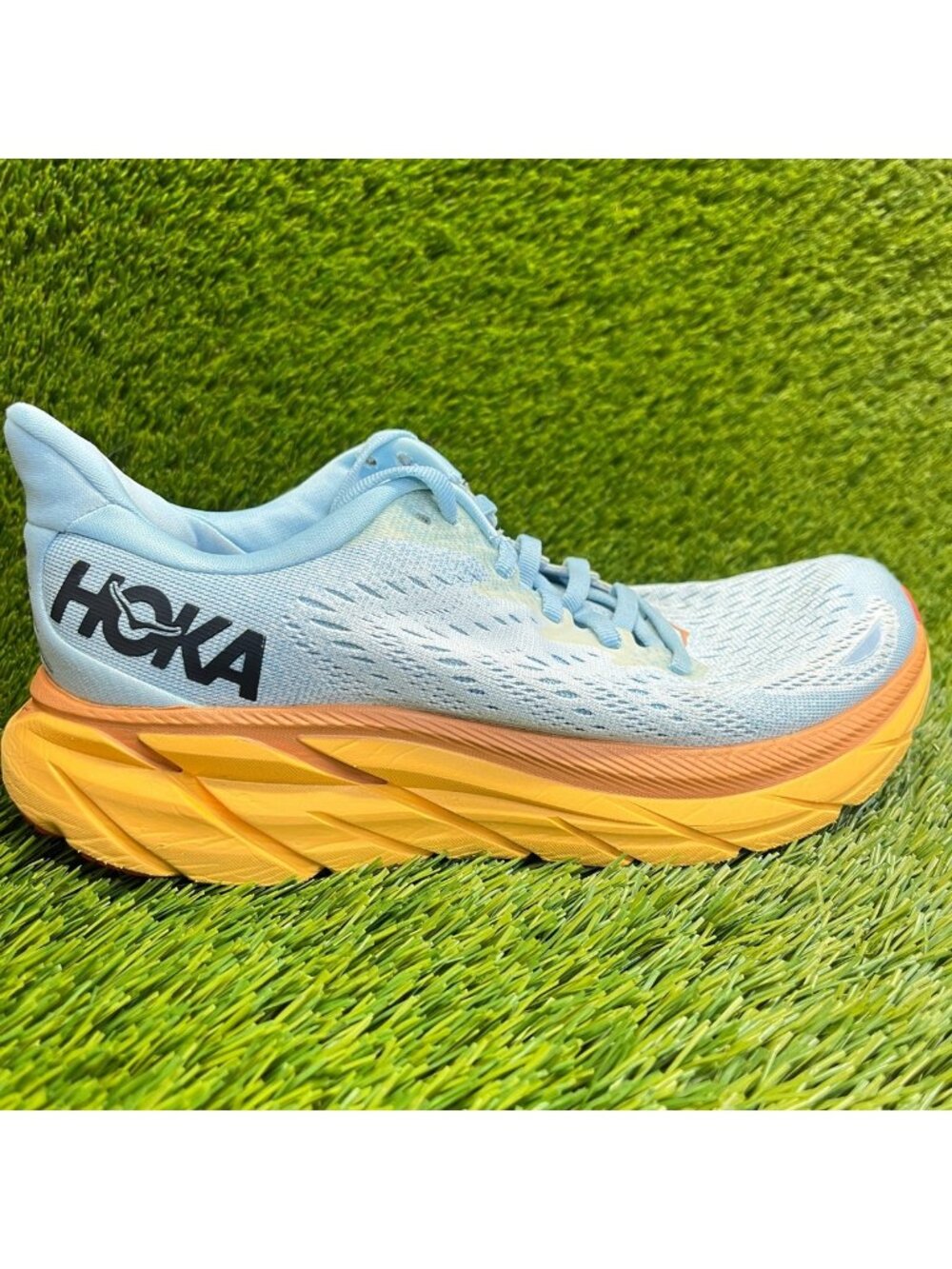 Hoka One One Clifton 8 Womens Size 7 Blue Yellow Athletic Running Shoes Sneakers